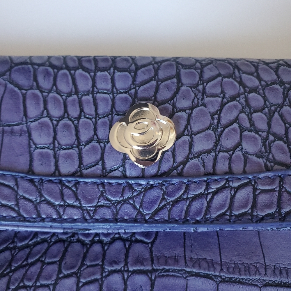 OLSEN Y2K Fold-over Croc Clutch Bag Violet Faux Leather Print Day to Evening